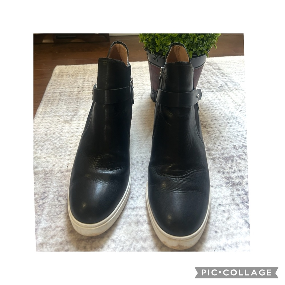 💕Women’s Platform Black Leather Wedge Ankle Booties